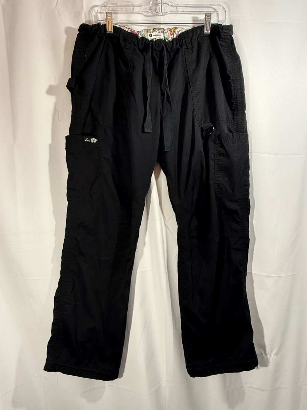 koi Black Lindsey Cargo Scrub Pants With Drawstring Ankles Size Large